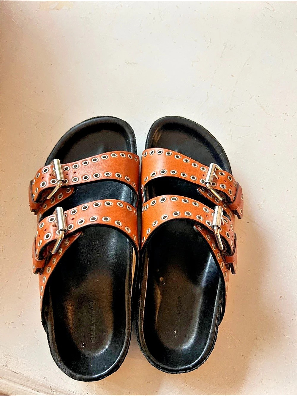 Studded Strappy Sandals in Brown & Black Like New